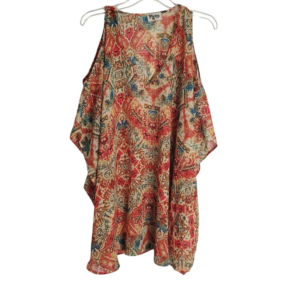 Show Me Your MuMu Womens Sheer Cold Shoulder Loose Flowy Boho Tunic Top Size L